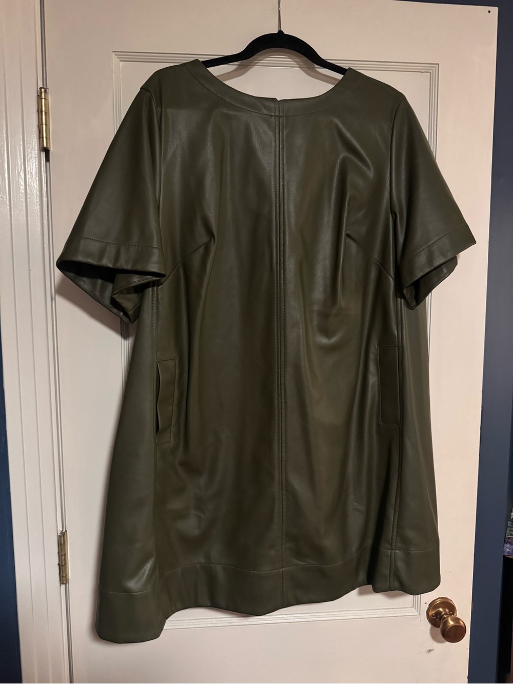 Anthropologie Maeve Emmy Vegan Leather Olive Shift Dress - Picture 2 of 3